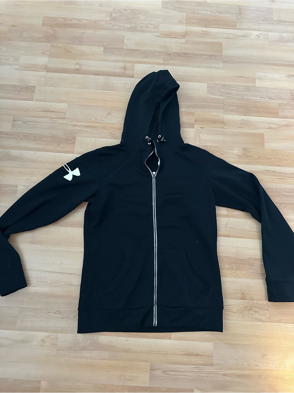 Under Armour Black Zip Hoodie with White Sleeve Logo women